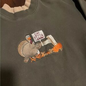 Gray Sweatshirt with Turkey Pizza Design